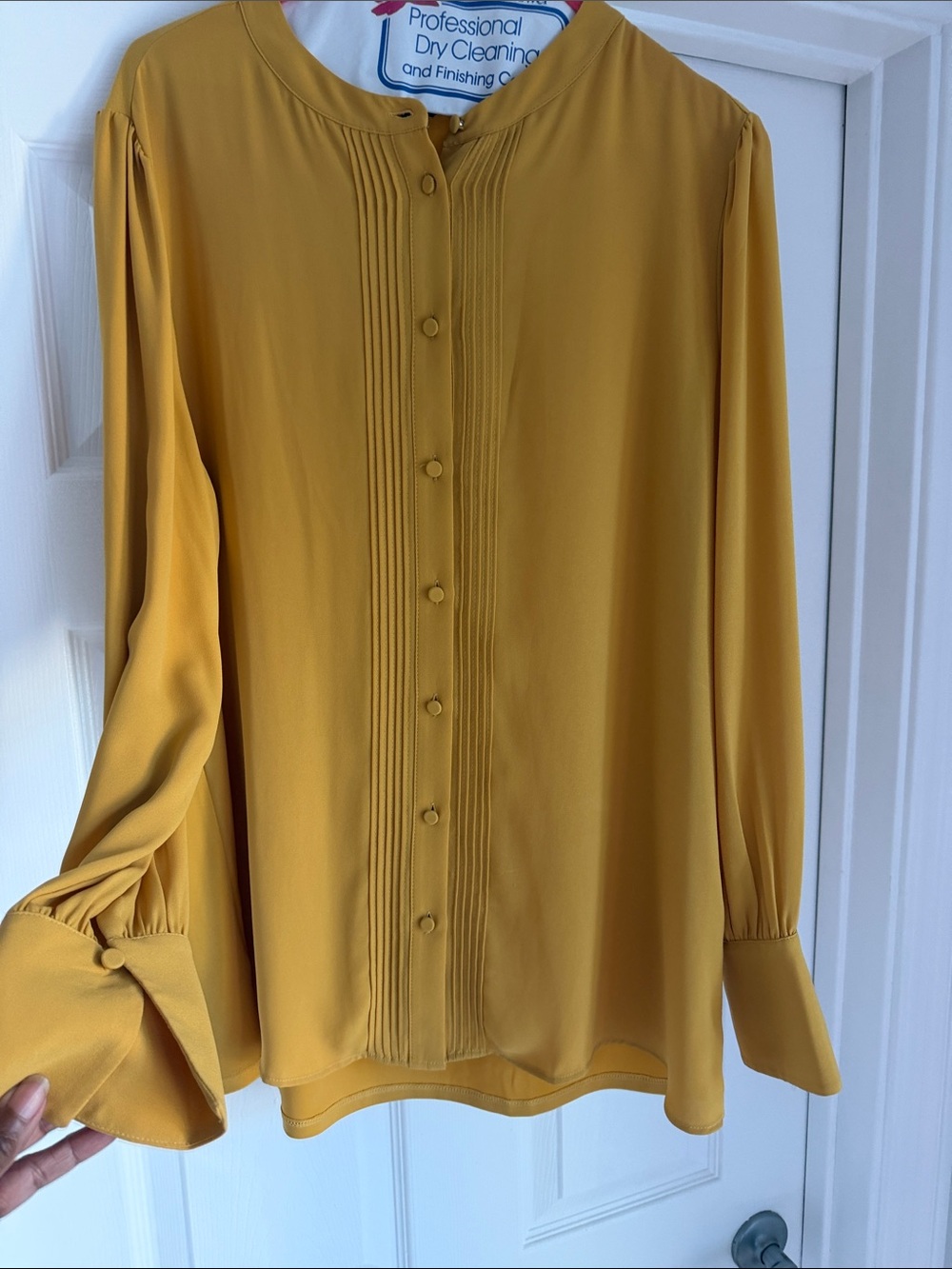 Ann Taylor Mustard Button-Front Pleated Blouse